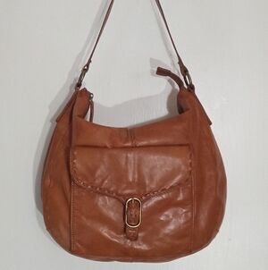 Genuine Artisan Hand Crafted Brown Leather Hobo Bag With Leather Stitch Detail